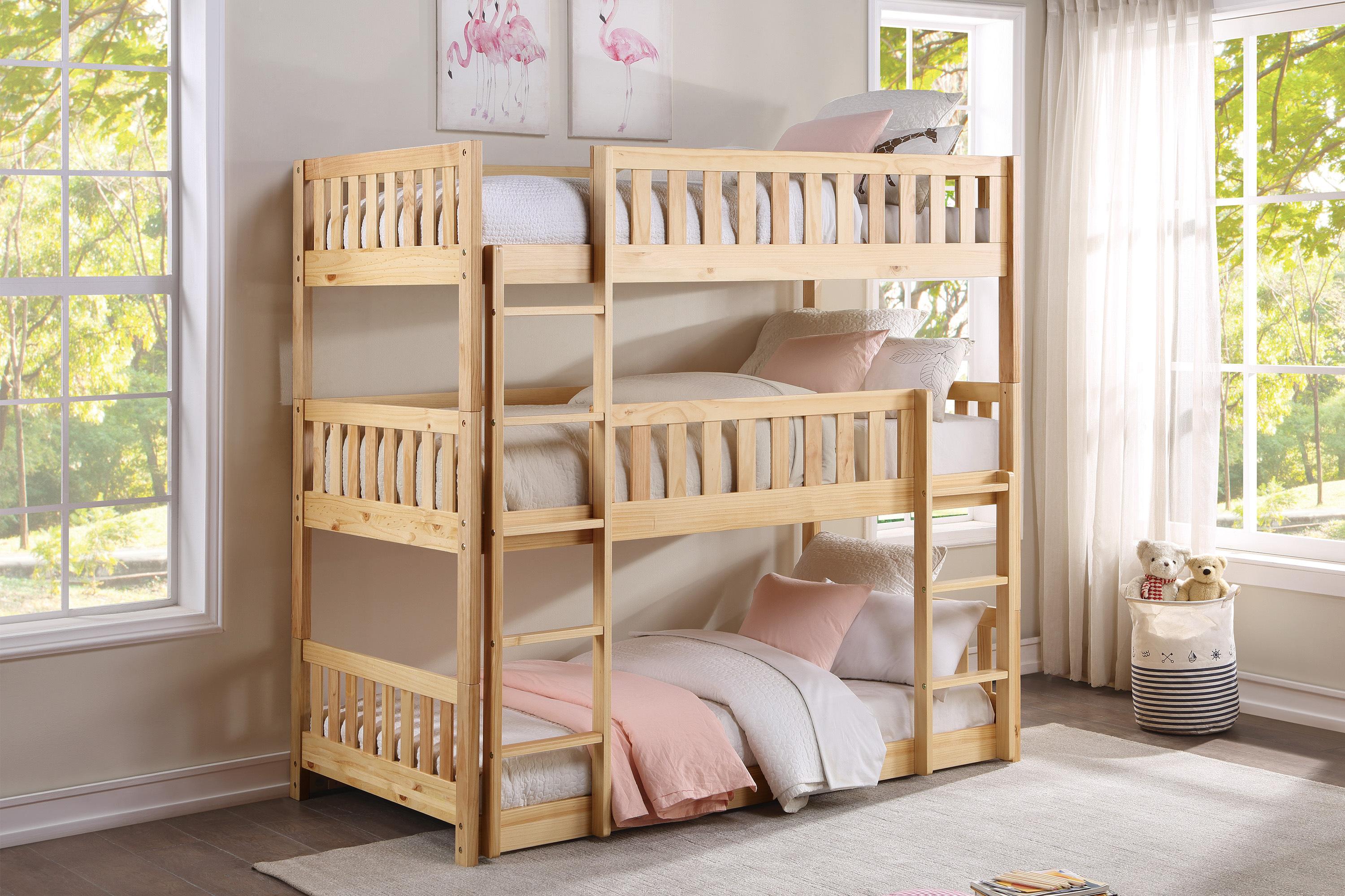 Homeelegance Triple Natural Pine Bunk Bed Natural Finish Clearance Sale